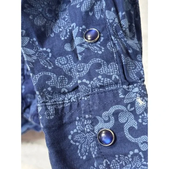 Cowgirl Hardware XS Western Shirt Blue Floral Rhinestone Embellished Girls - Picture 4 of 9
